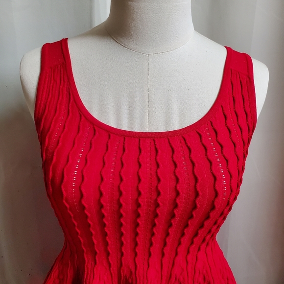 BEBE red cocktail a-line dress used once for a shoot. Lettuce stitching - Picture 5 of 12